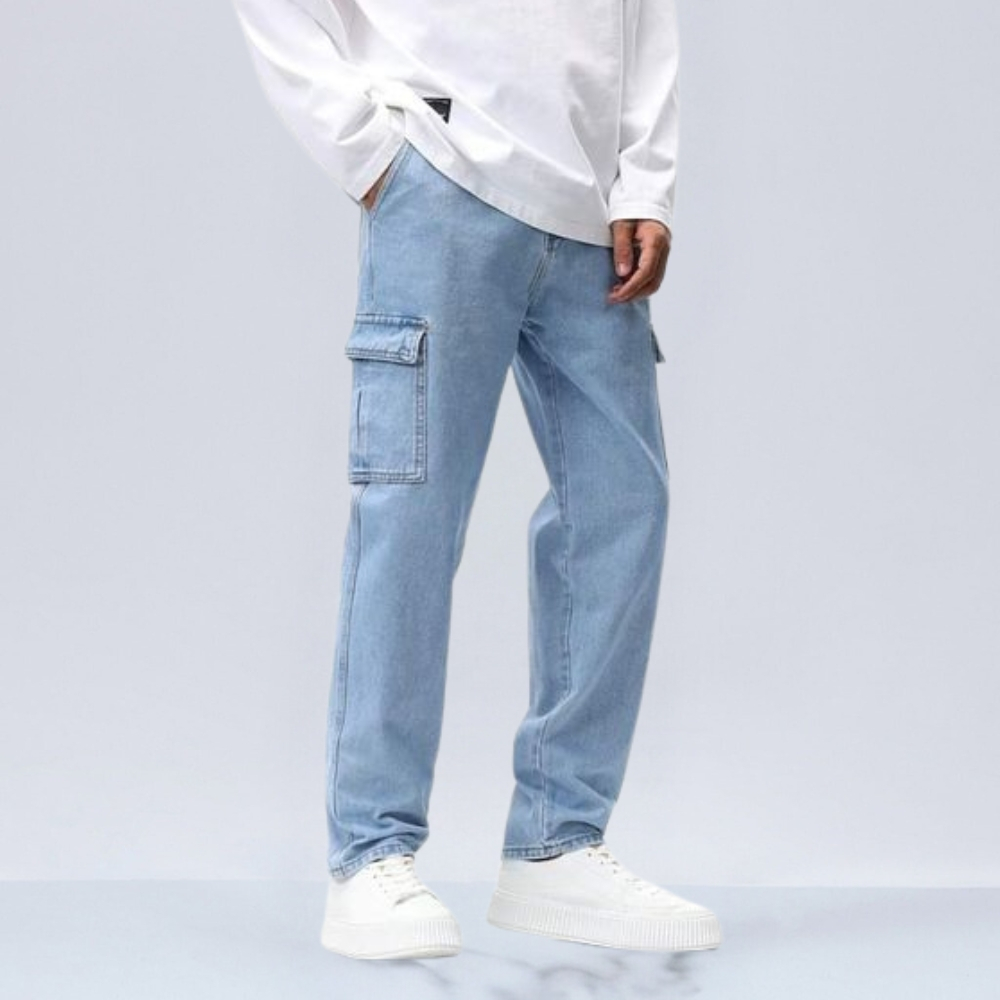 VCRL- Celana Jeans Cargo Panjang Pria Korean Stlye Straight Loose Pants Pria Outfit Skena