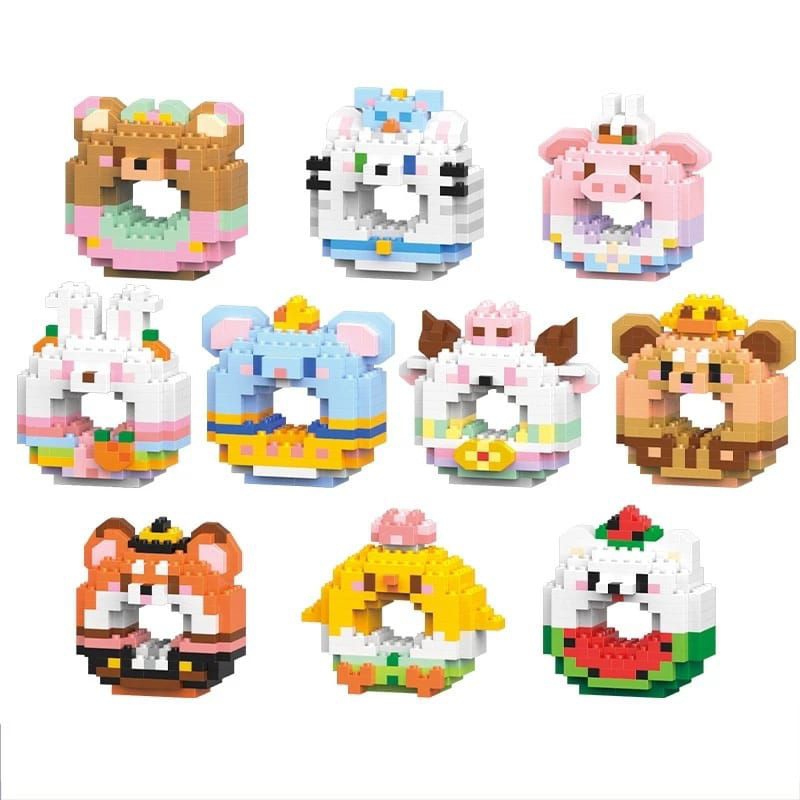 mainan brick donat mini karakter balok susun mainan edukasi anak