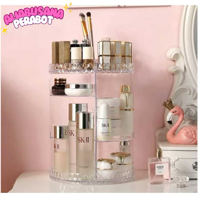RAK KOSMETIK AKRILIK PUTAR/RAK COSMETIK 3 TINGKAT PUTAR/RAK KOSMETIK AESTHETIC