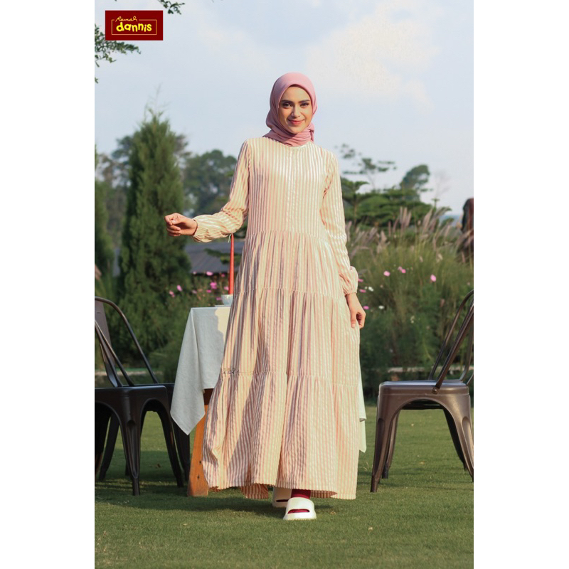 sale 20% / abaya daily daisy stripe dannis / abaya katun / dannis terbaru / dannis diskon / baju leb