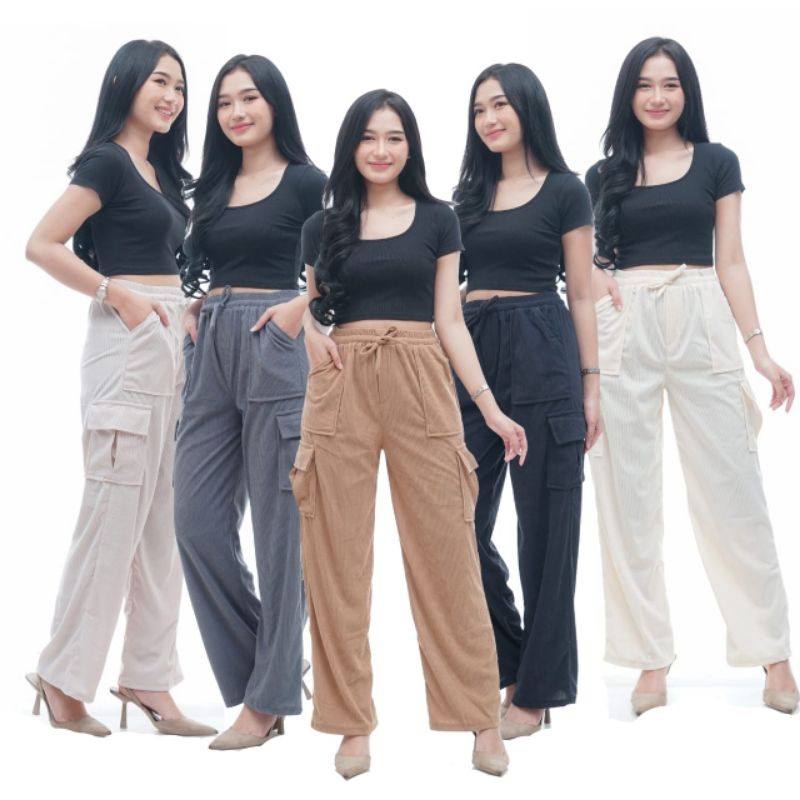 Celana Panjang Cargo Corduroy / Celana Kulot Wanita / Corduroy Pants