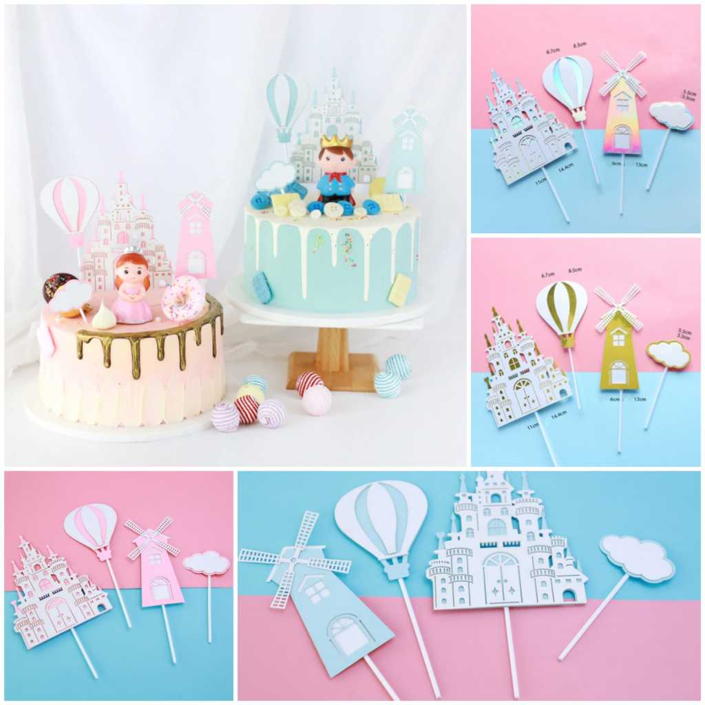 Cake topper ISTANA-Balon Udara-Awan/Hiasan kue KASTIL ISTANA