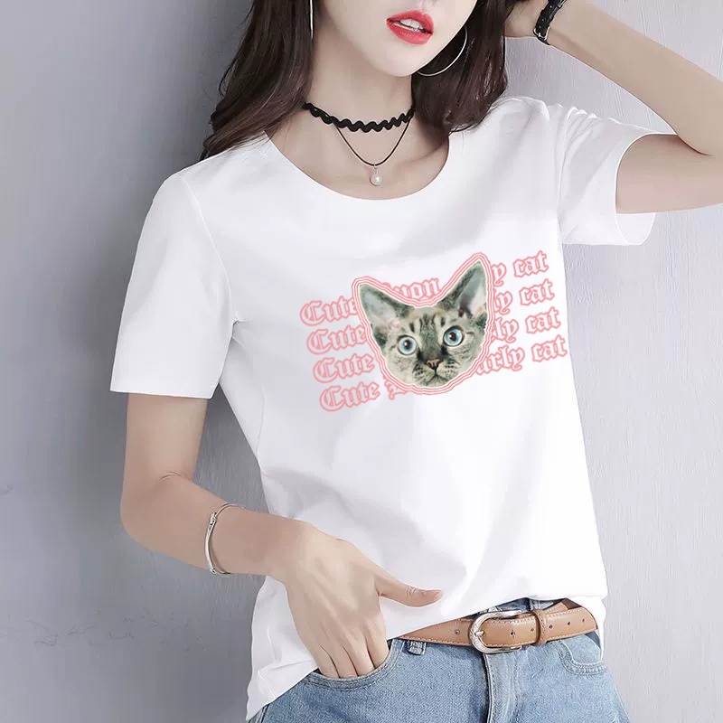pola kucing lucu  kaos katun  baju lengan pendek  slimfit  Nyaman dipakai