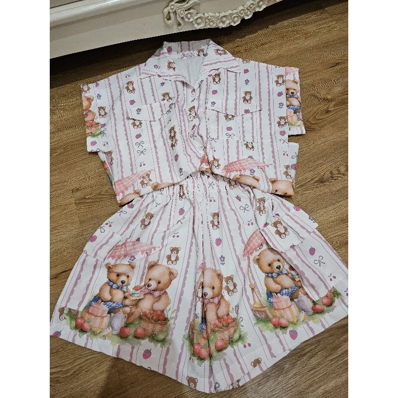 baju setelan wanita bangkok motif lace beruang / bear