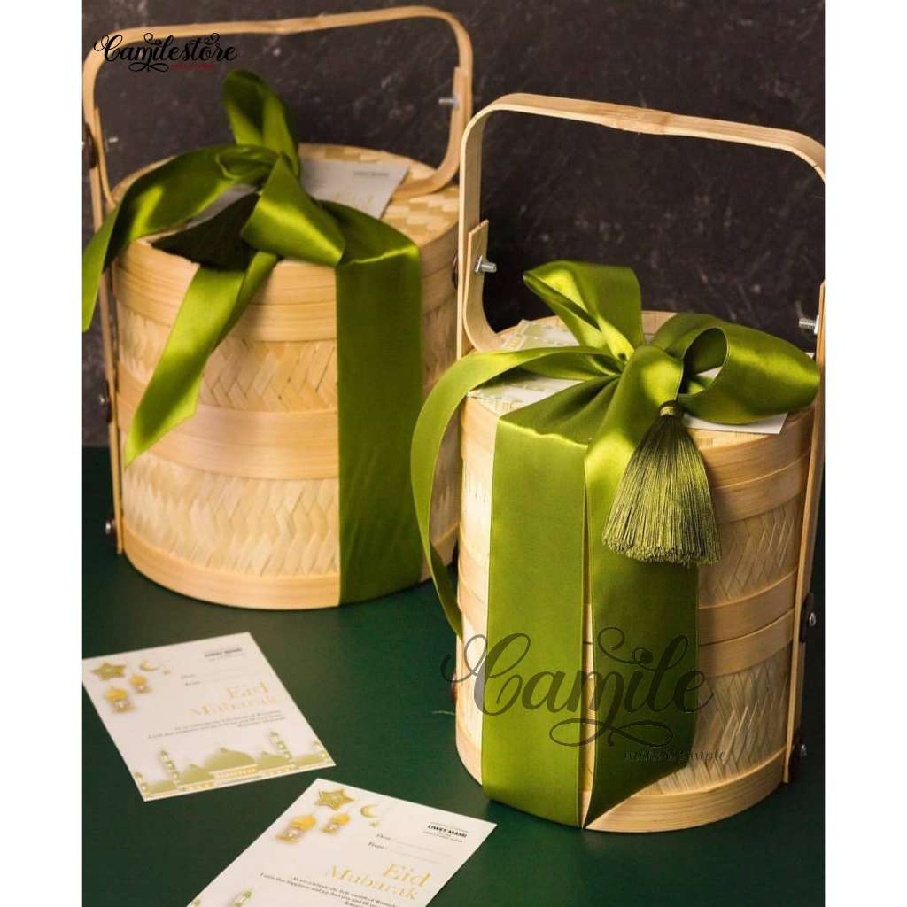 Rantang Bambu Bulat Susun 2 Anyaman Tenong bambu Bulat Ukuran Diameter 20