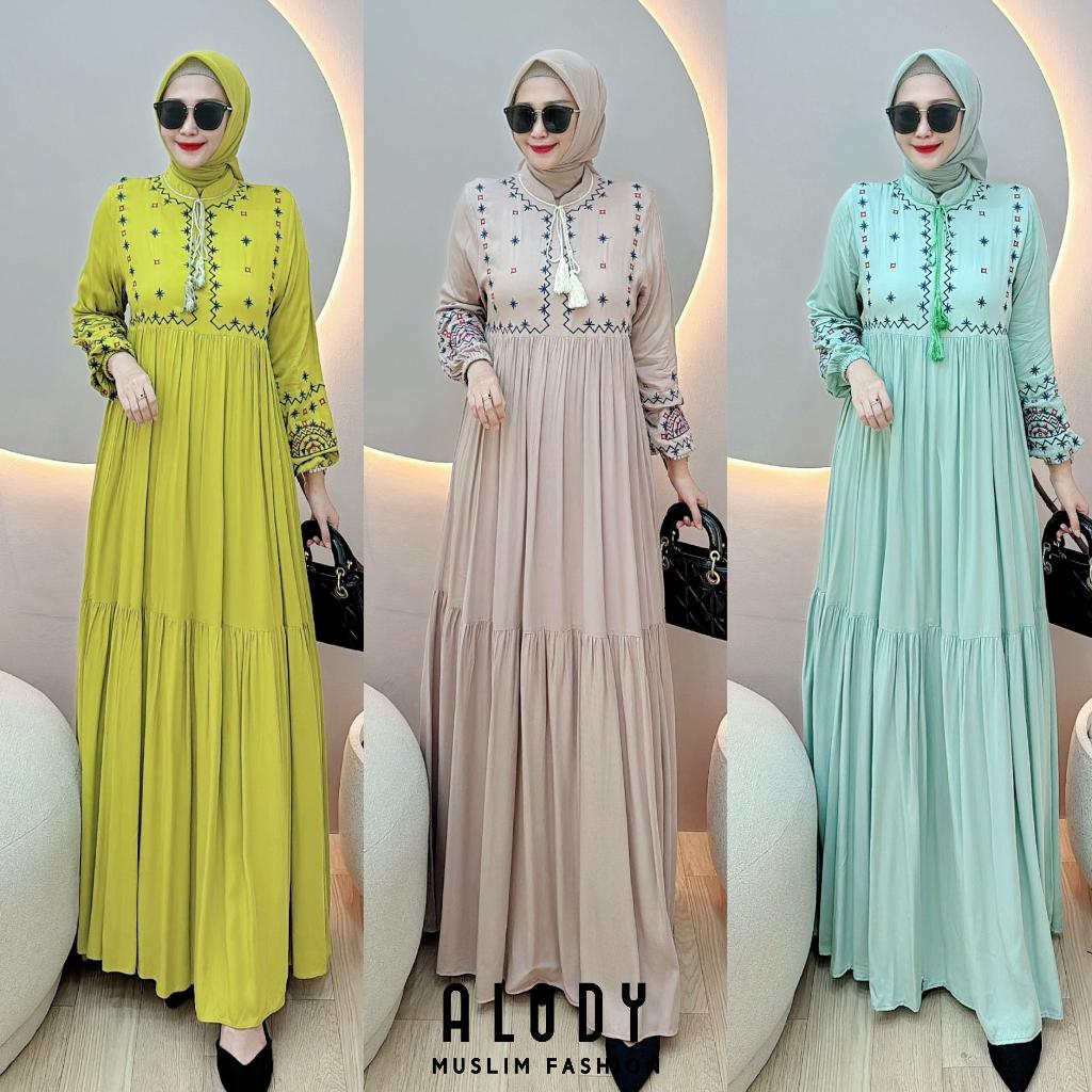 Fathin Dress By ALODY gamis Catton Twill Embordiery alody terbaru dress alody kekinian