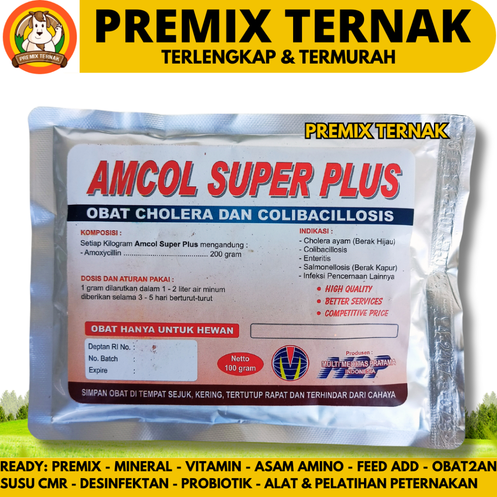 AMCOL SUPER PLUS 100 GRAM M2P - Obat Pilek Ngorok Snot Colibacillosis Unggas Pulorum Korisa