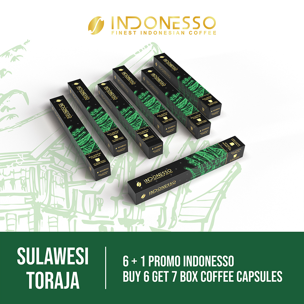 

INDONESSO PROMO 6+1 Sulawesi Toraja Coffee Capsules Compatible with Nespresso Machines / Kapsul Kopi