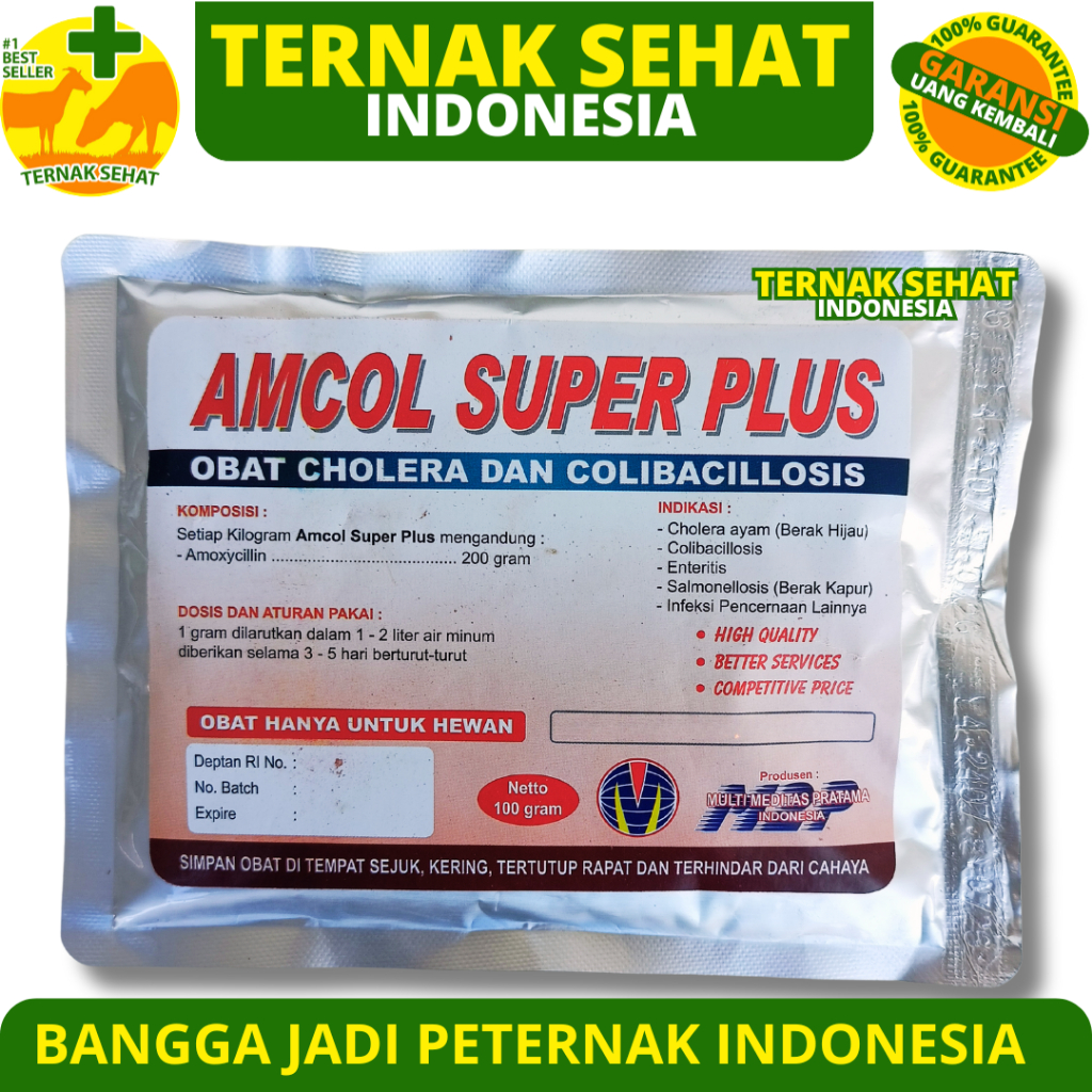 AMCOL SUPER PLUS 100 GRAM M2P - Obat Pilek Ngorok Snot Colibacillosis Unggas Pulorum Korisa