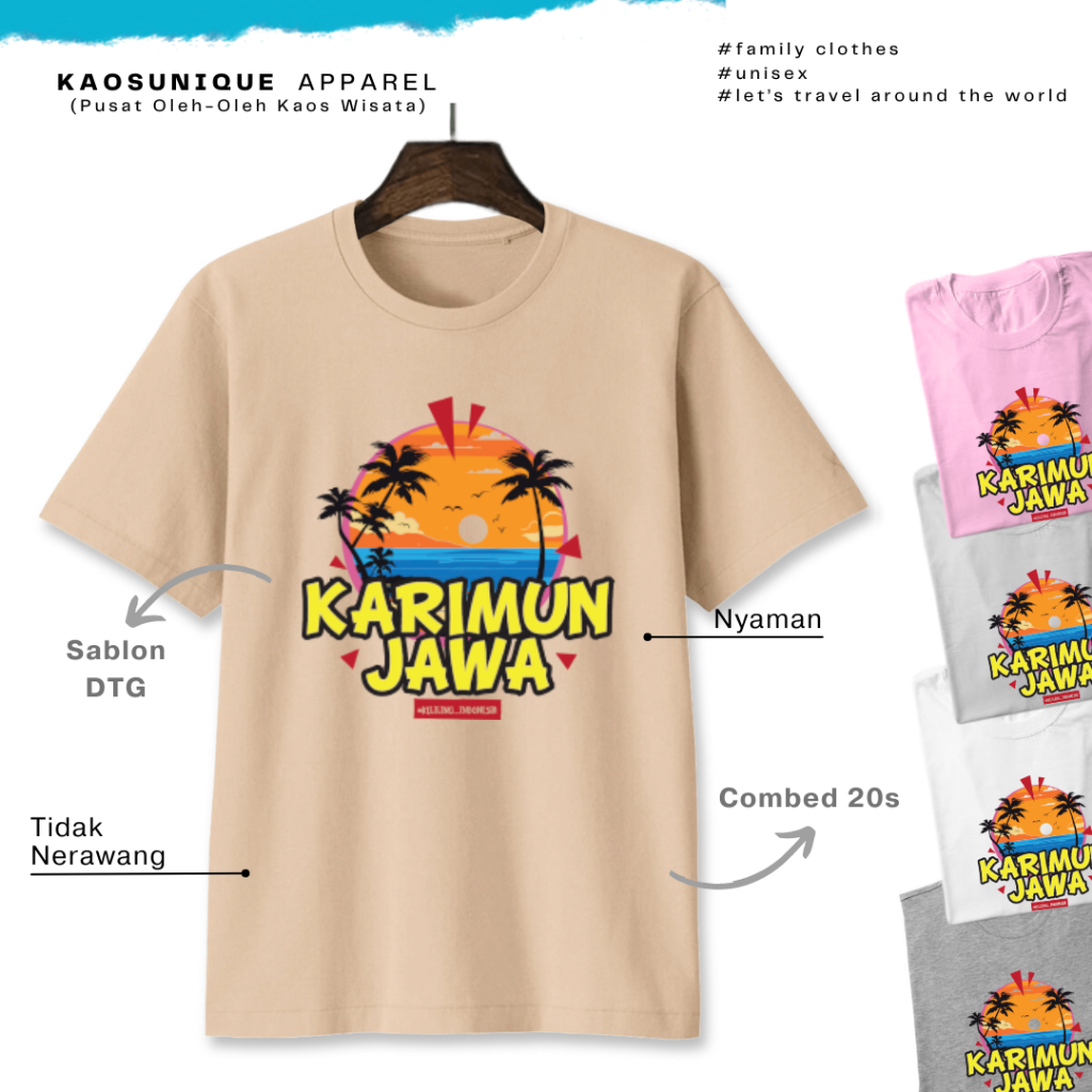 KAOSUNIQUE T-Shirt KARIMUNJAWA ROUND - Unisex Katun Combed 20s Sablon DTG Kaos Wisata Jawa Tengah