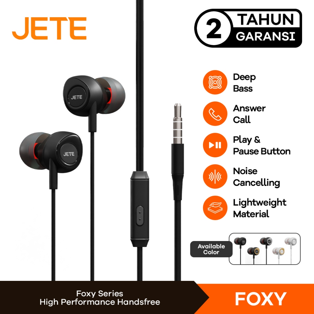 JETE Foxy Headset Earphone Jack 3.5mm with Mic - Garansi 2 Tahun