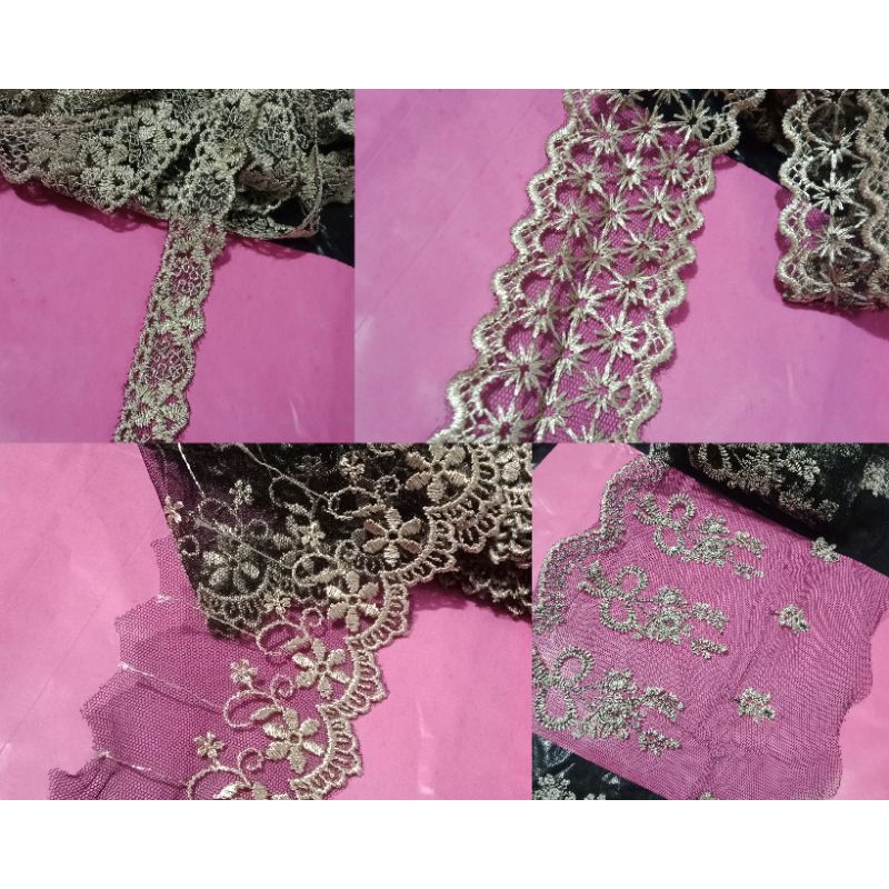 renda tile hitam emas harga permeter