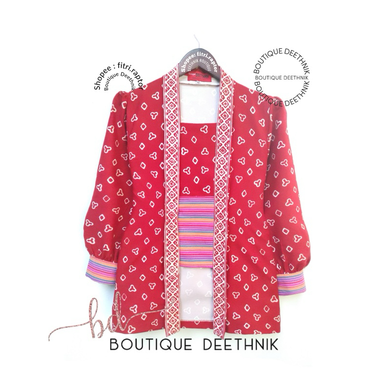 kebaya batik merah model kutubaru mix lurik atbm