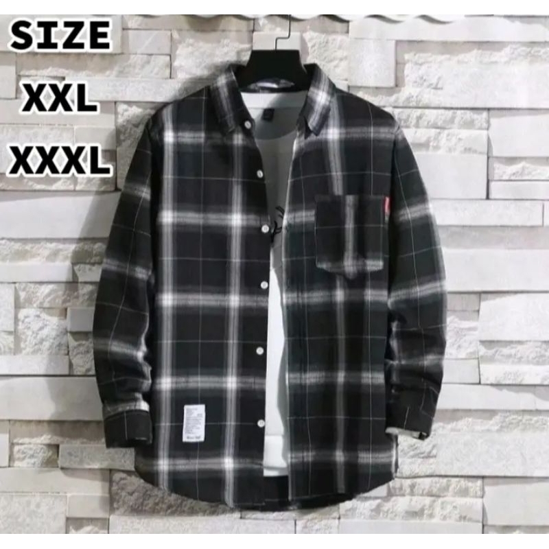 kemeja flanel hit motif veterano hitam putih size jumbo XXL dan XXXL