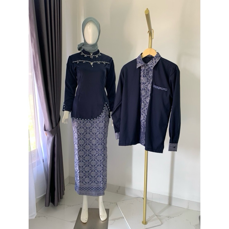 Set Couple Wanda Blouse mix songket Navy (outfit kondangan-outfit Tunangan-outfit Lamaran-outfit wis