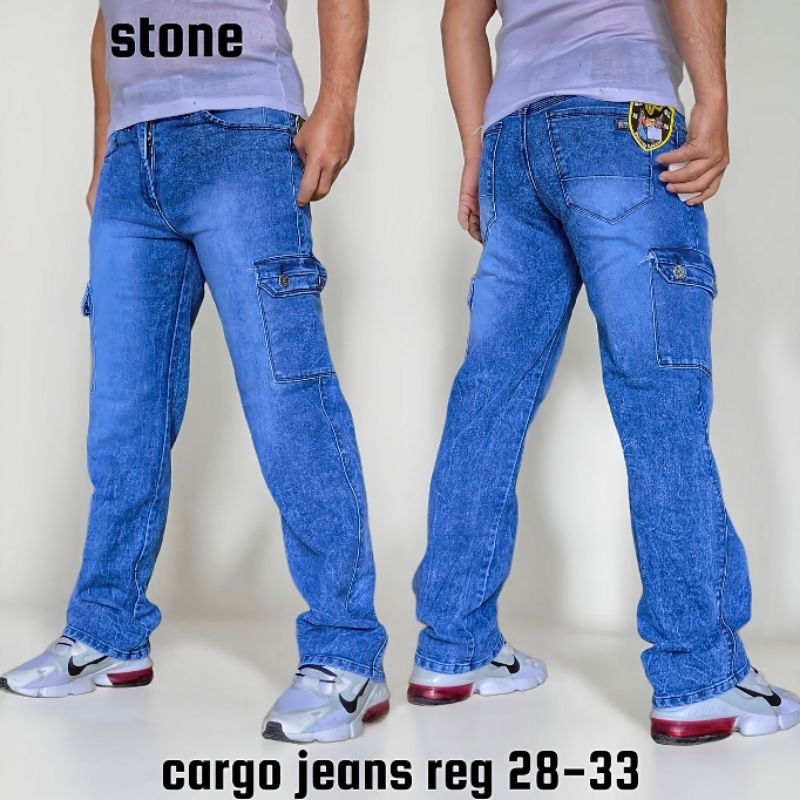 Celana Cargo Jeans Pria Reguler Standar