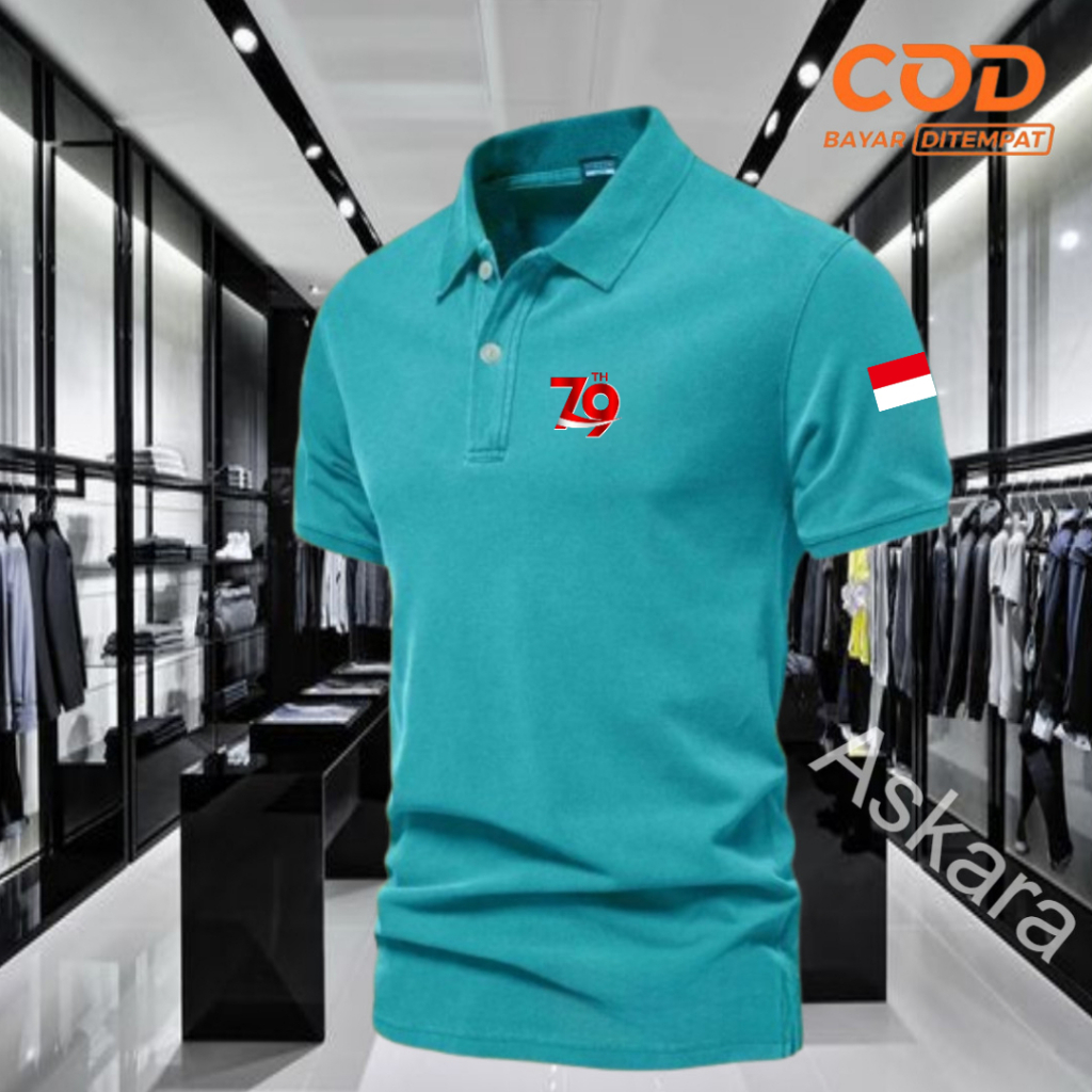 COD T-shrit POLO kerah Lengan pendek kemerdekaan79 Text merah putih Kaos Kerah Dewasa Shirt / Kaos W