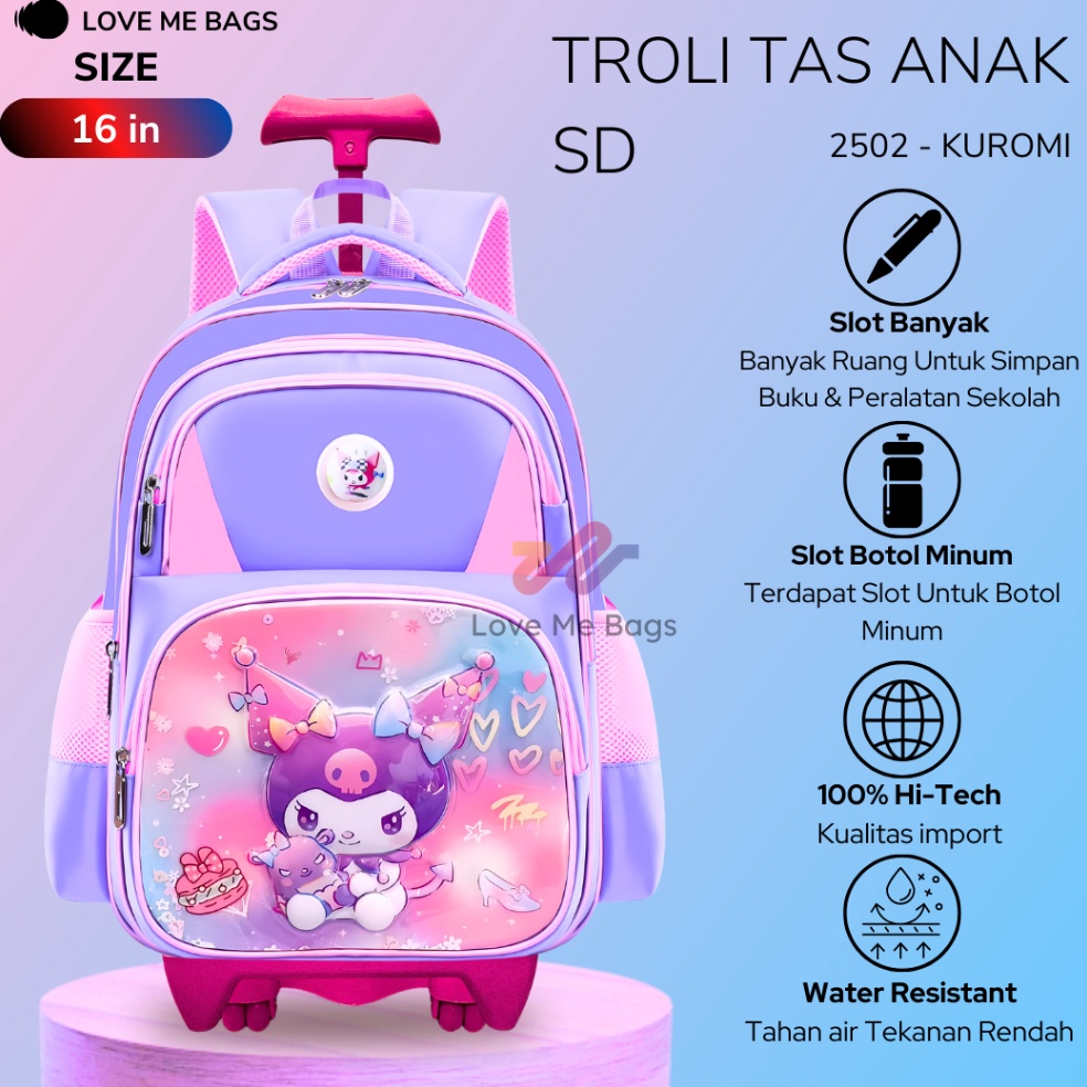 LMB Tas Troli Anak Sekolah Perempuan SD Import Karakter Kartun Lucu Sanrio Kuromi Unicorn Frozen Sof