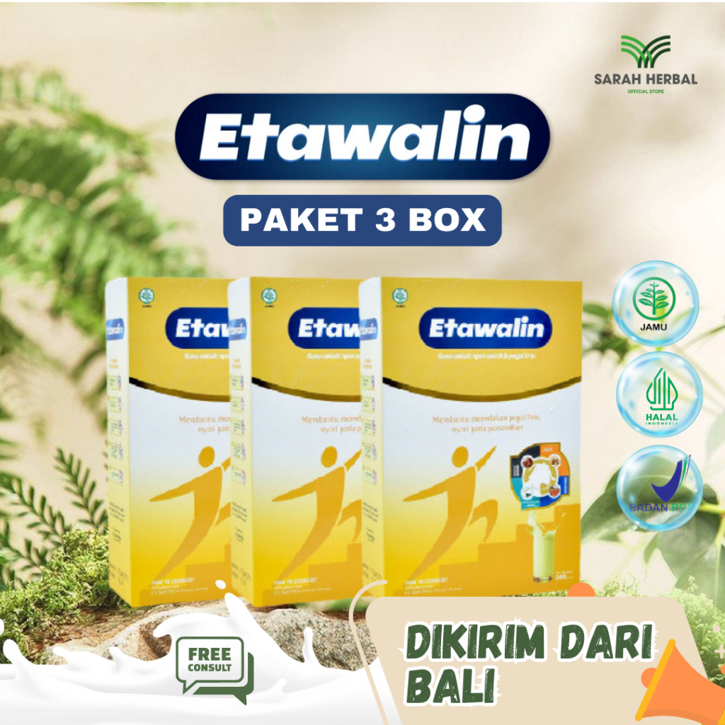 

PAKET 3 BOX ETAWALIN Susu Kambing Etawa Membantu Mengatasi Asam Urat Pegal Linu Nyeri Sendi Memperkuat Tulang Syaraf Kejepit dan Gejala Kolesterol Dikirim dari Bali