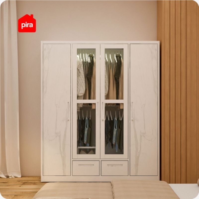 PIRA - CATTA 4P FGD MWD LEMARI PAKAIAN BESI 4 PINTU DENGAN LACI DAN LED