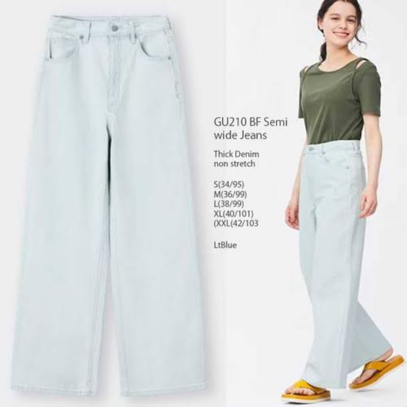 Jeans wide straight leg GU by uniqlo celana panjang branded wanita