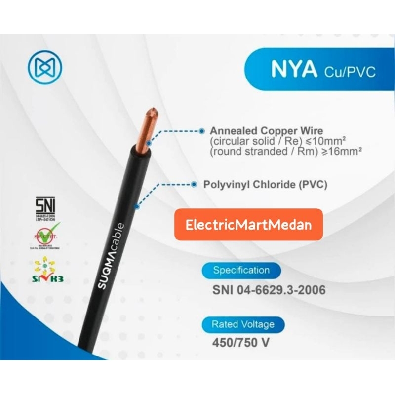 kabel listrik tunggal NYA 2.5mm SUQMA SNI tembaga bagus