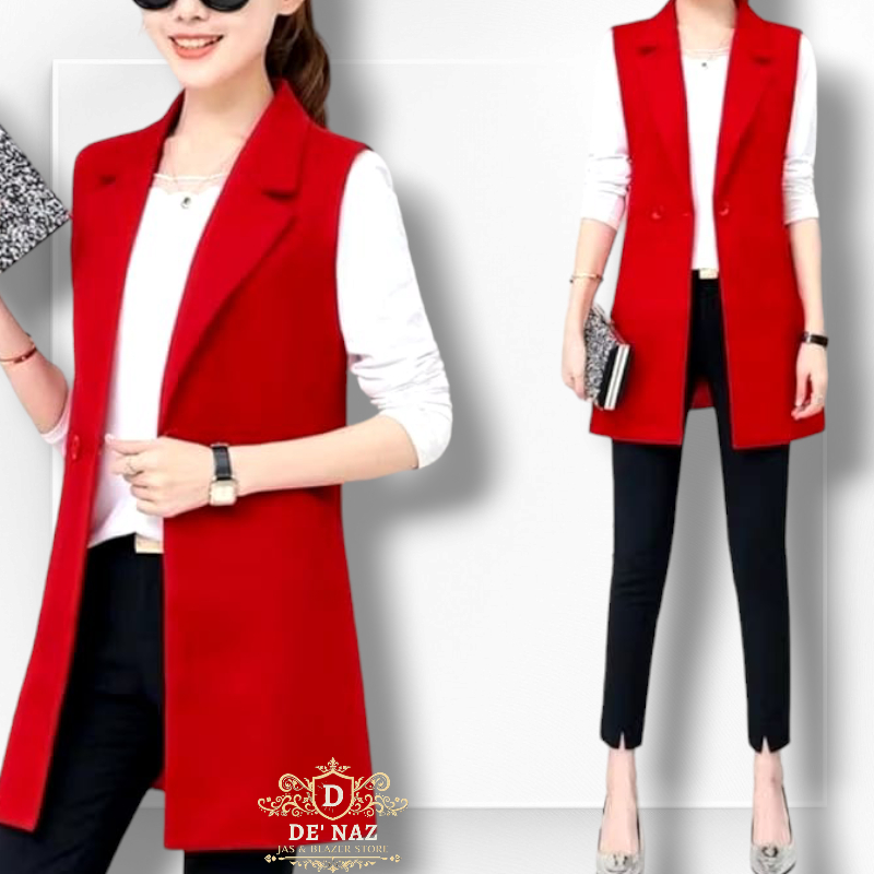 Jas Rompi Blazer Wanita Long Korean Stylish, Outer Blazer Rompi Vest Wanita Long Kekinian