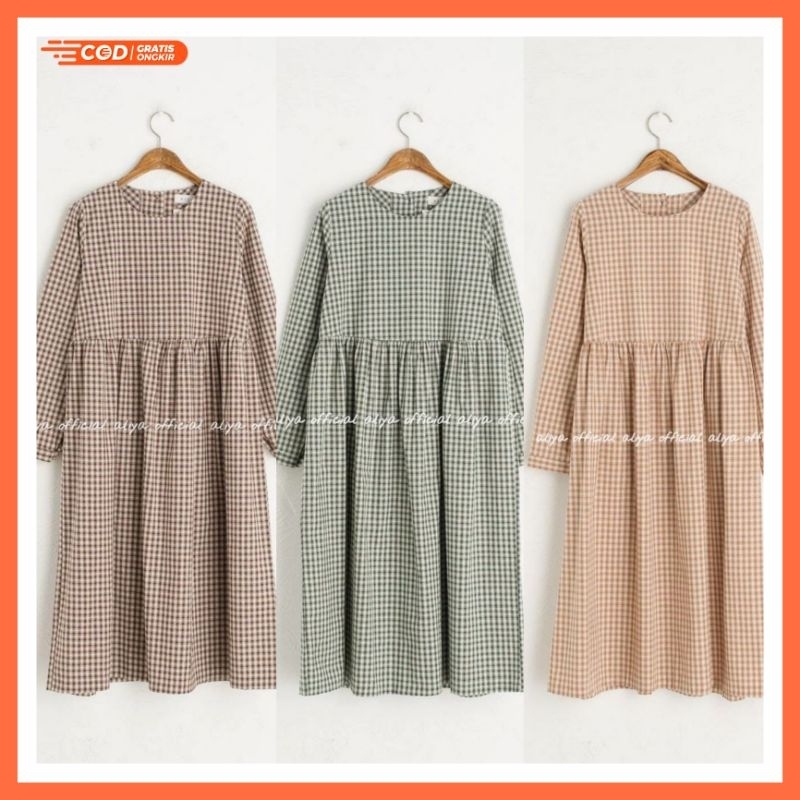 Midi Dress Premium Cotton Haruka Alice Midi Motif Kotak-Kotak