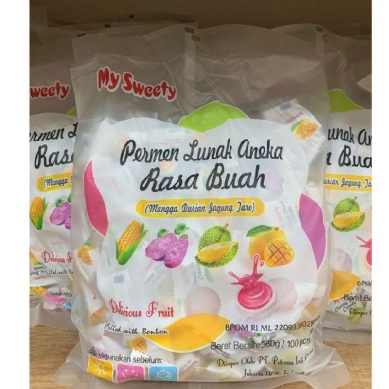 

My Sweety Permen Lunak Aneka Rasa Buah Durian Mangga Jagung Taro Candy Fruits 360gram isi 100pcs