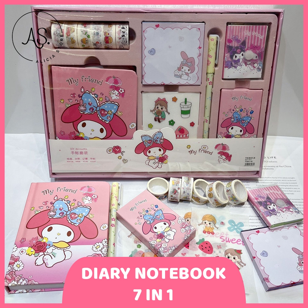 

AS Paket Alat Tulis 7 In 1 Diary Notebook Sanrio
