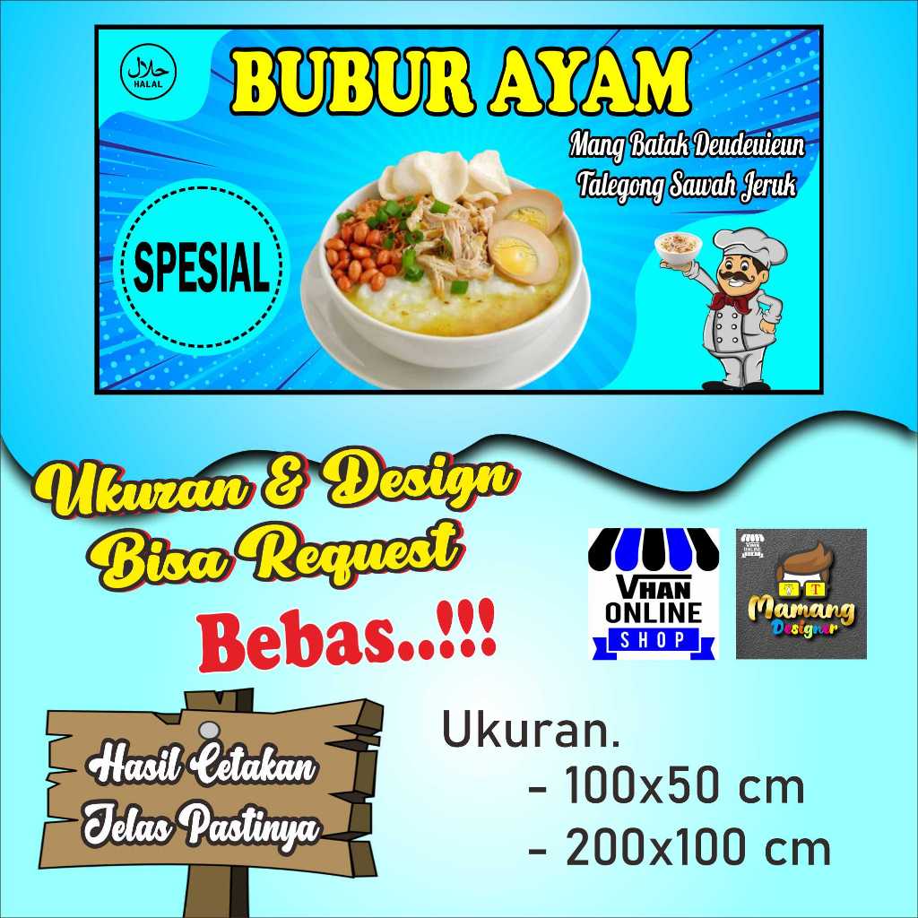 Spanduk, Banner, Mmt Jualan Bubur Ayam, Keren Murah