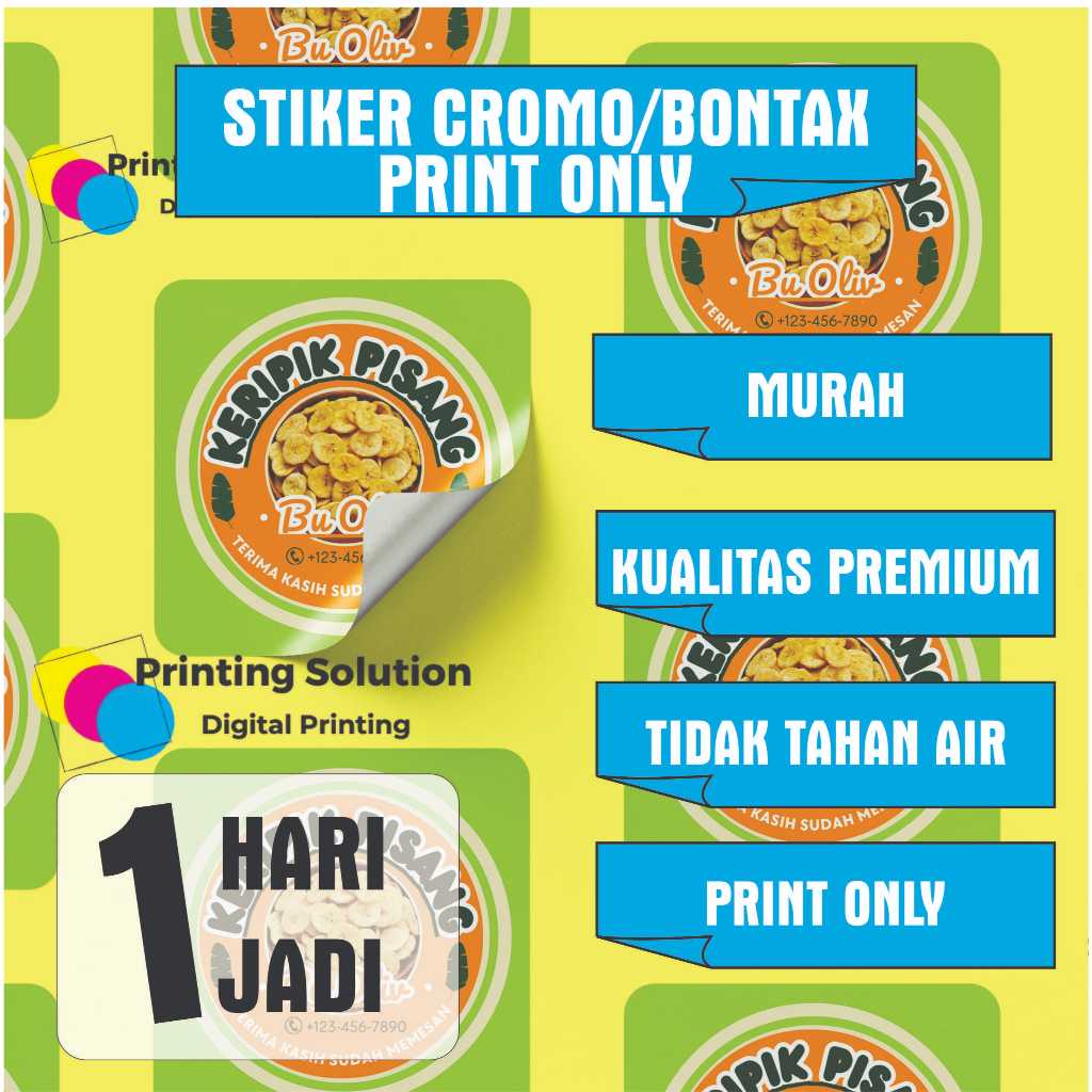 

Cetak Stiker label Cromo, Kromo / Print only cromo a3+ tanpa laminasi