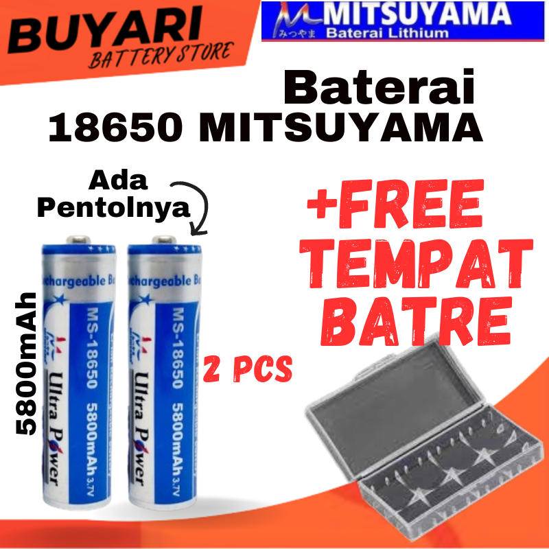 Baterai MITSUYAMA 18650 3.7V KEPALA TIMBUL 5800 mAh Batre 18650 Mitsuyama 3.7V Li-ion BAttery (2 PCS