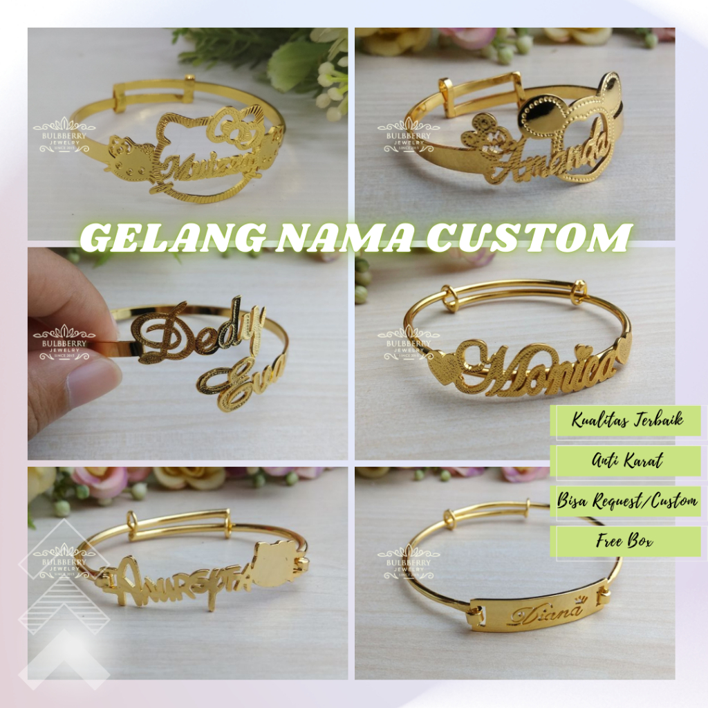Gelang nama custom lapis emas asli dan gelang monel stainless