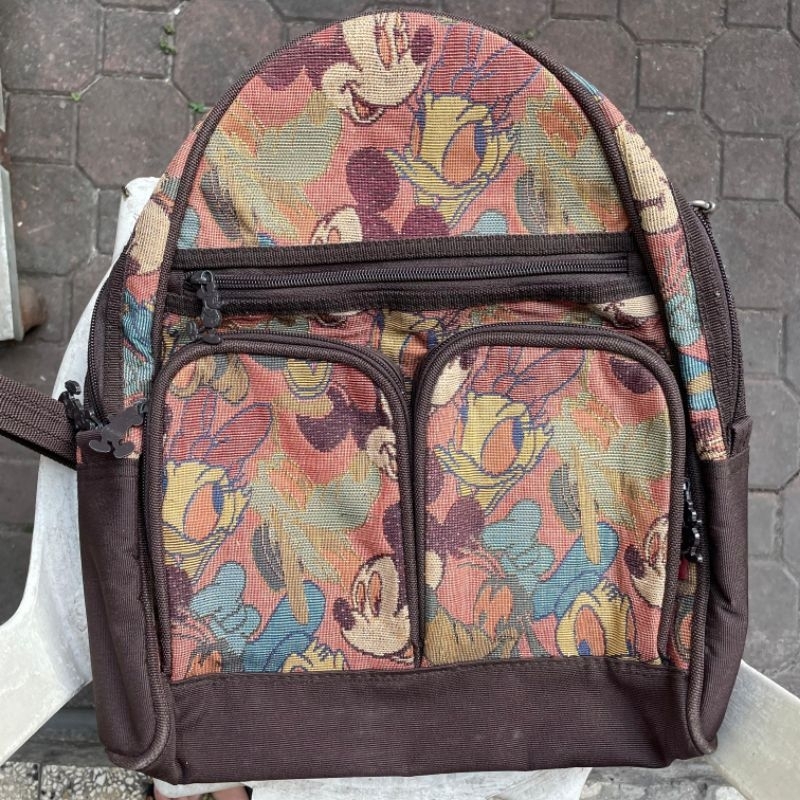 [PRELOVED] ORIGINAL 100% Tas Ransel Wanita Disney Motif Mickey Mouse Warna Coklat