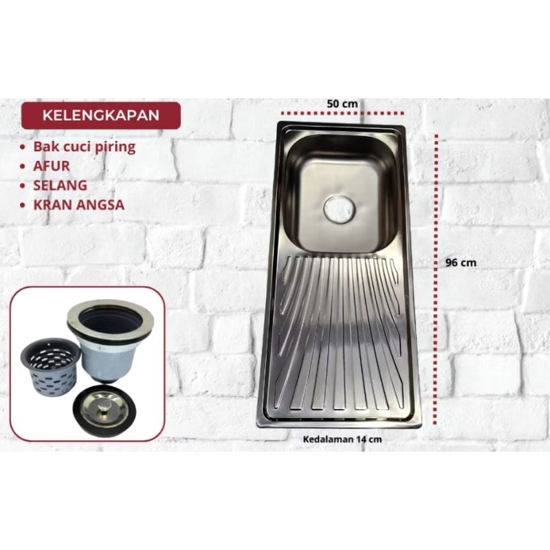 {BCP 1LBG +SAYAP} Bak cuci piring 1 lubang dengan sayap 96x43cm + avur buangan