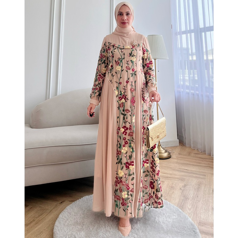 [JEMIA] Dress Flowery Tile Garden Cerruti (Hijab) | Gamis Kondangan Wanita Simple Mewah Premium