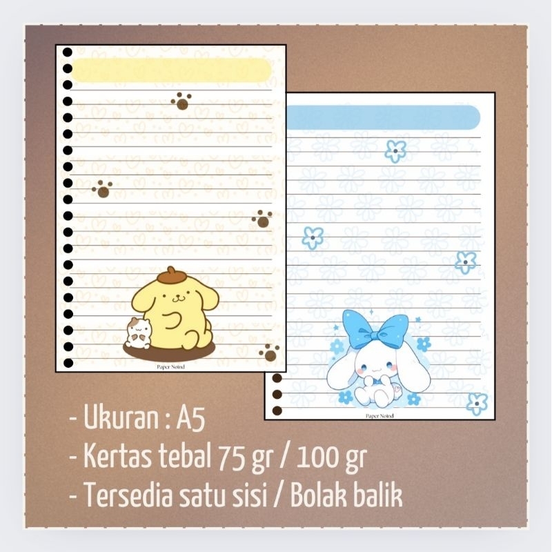 

Pompompurin dan Cinnamoroll Kertas Binder / Loose Leaf Lucu A5 Isi 10 Lembar