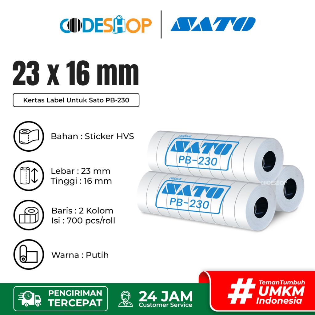 

Codeshop Label Kertas SATO 16x23 mm 1 Line isi 700 Pcs Putih
