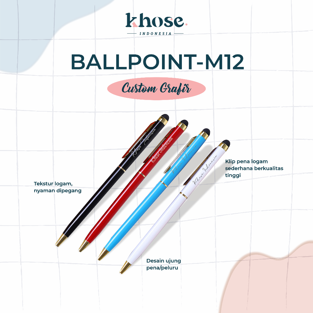 

KHOSE Ballpoint/Pen Karet Touchscreen Custom Laser Grafir Nama Kode BP-M12