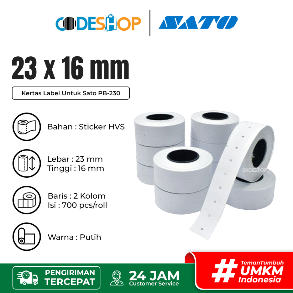 

Stiker Label Kertas Hvs Sato 16x23 mm 1 Line isi 700 Pcs Perforasi Putih