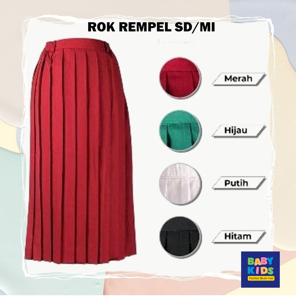 Rok Rempel Panjang Anak Sekolah SD/MI/Sekolah Agama Rok Putih SD Rok Merah Rok Hitam Rok Hijau MI Ro