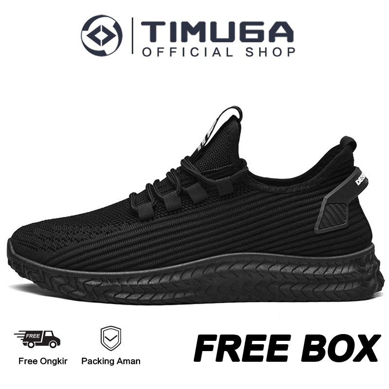 TIMUGA Sepatu Pria Hitam Polos Outdoor Sepatu Olahraga Cowok Lari Sekolah Kasual Sport Shoes MR109