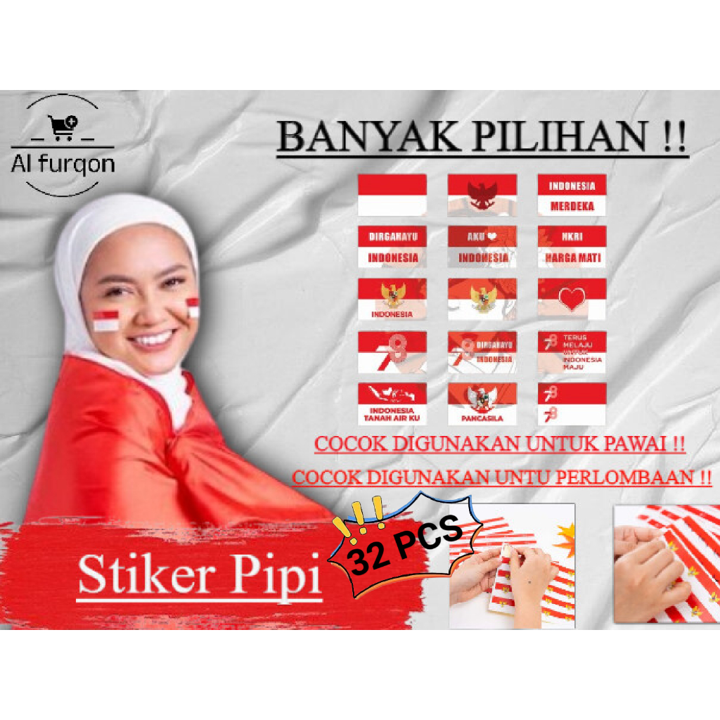 

[32PCS] 1 LEMBAR STICKER PIPI KEMERDEKAAN RI |STIKER HUT RI |Perlengkapan 17 Agustusan