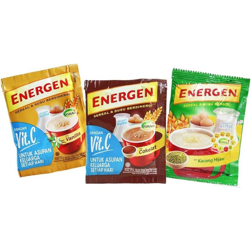 

Minuman Coklat Enak dan Bergizi Energen Rasa Vanila, Coklat, jahe dan Kacang Hijau