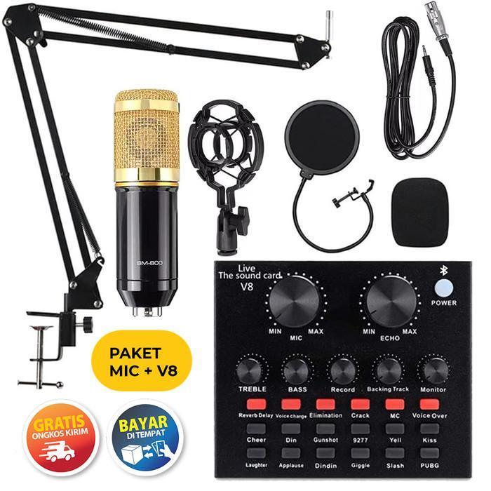 KMP - PAKET FULL SET MIC BM 800 + SOUND CARD V8 AUDIO MIXER