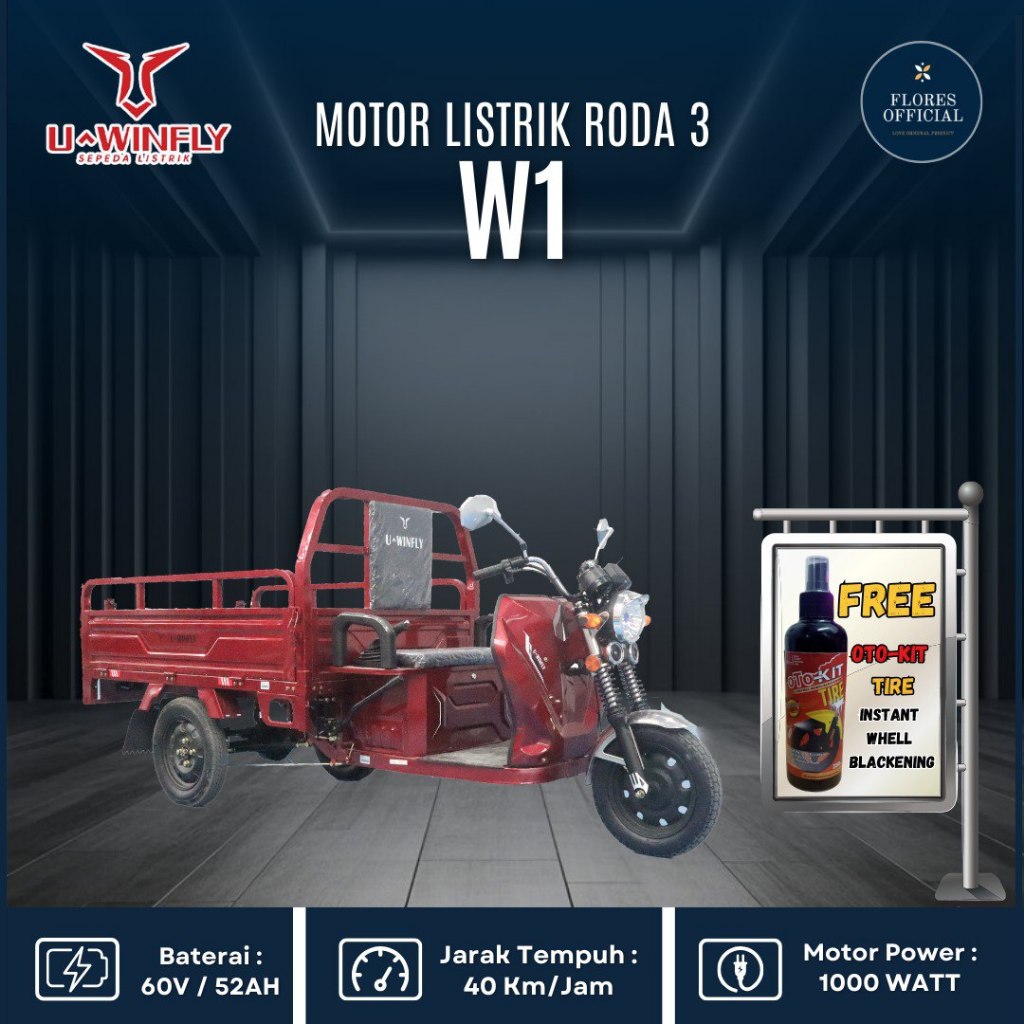 Motor Listrik Roda Tiga Uwinfly W1 Kendaraan Niaga - Merah - Merah