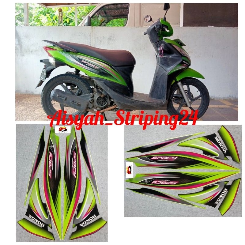 STIKER STRIPING LIS LES BODY HONDA SPACY TAHUN 2011 2012 HITAM-HIJAU