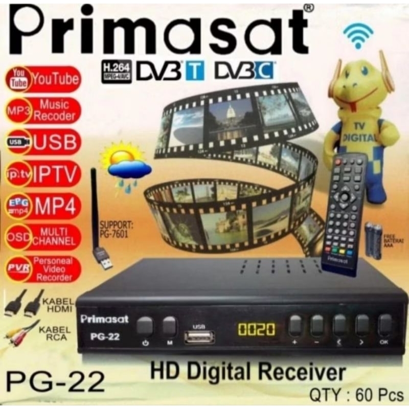 Set Top Box TV Primasat PG-22 (2 colokan USB)Free Kabel HDMi
