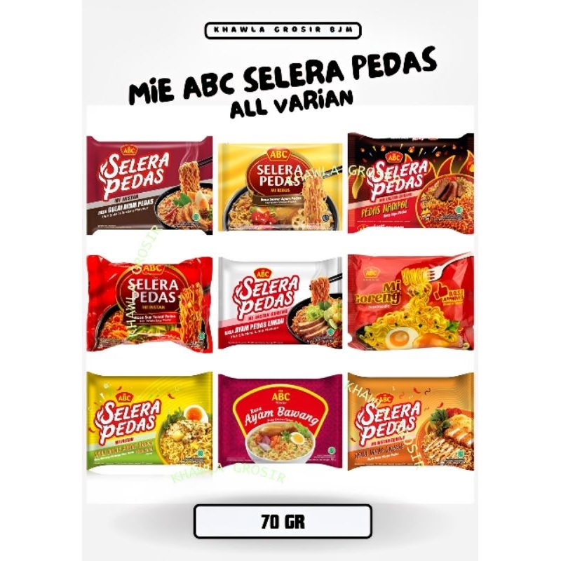 

KALSEL ABC MIE SELERA PEDAS GORENG NAMPOL GULAI SUP TOMAT SEMUR AYAM LIMAU SAPI MAYO CHESSE 70 GR